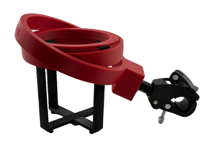 red side Gyroscope Cup Holder by Intulon for Bikes, Bicycles, Strollers, Walkers, Prams, Scooters, Wheel Chairs and Cars with Adjustable Claw Clamp - Image 4