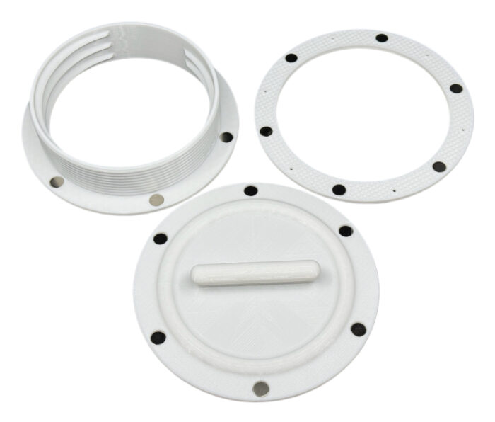 6MAG-RING-KIT-WH-fotor-20250725203553 Magnetic Omni-directional Threaded Wall Flange Mount for Portable Air Conditioner 6 inch Exhaust Hose with Off-Season Cover and Flange Ring 6MAG-RING-KIT - Image 1